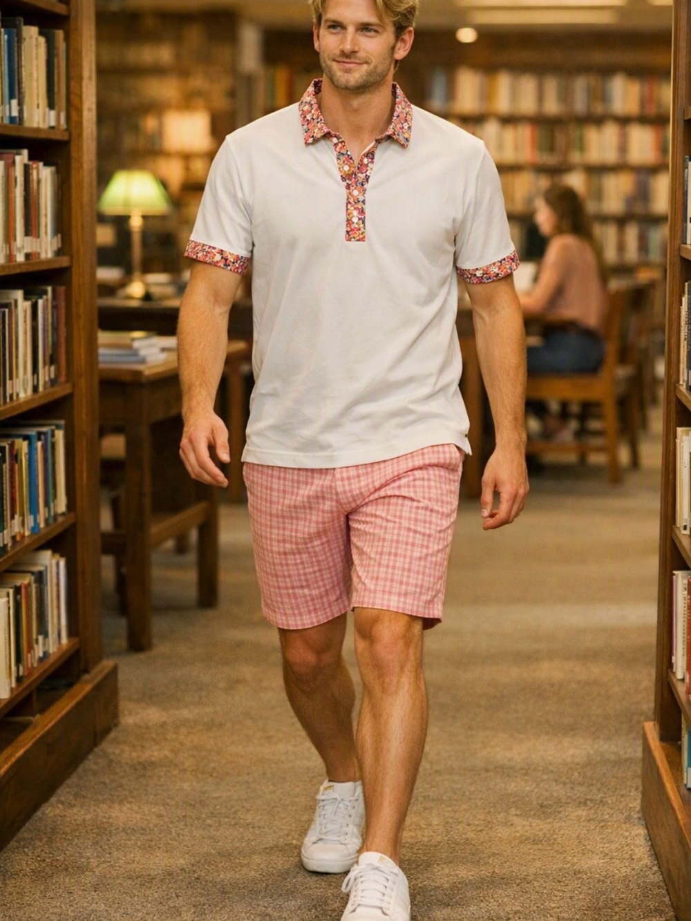 Italian- Men's Pink Plaid Cotton Shorts